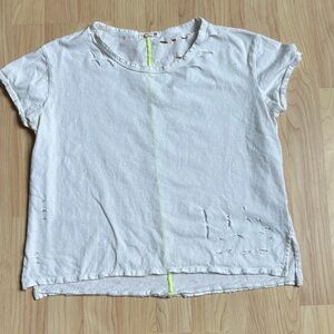 Sundry Distressed White T-Shirt with Neon Detail
